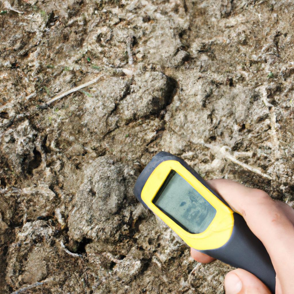 Person measuring soil moisture levels