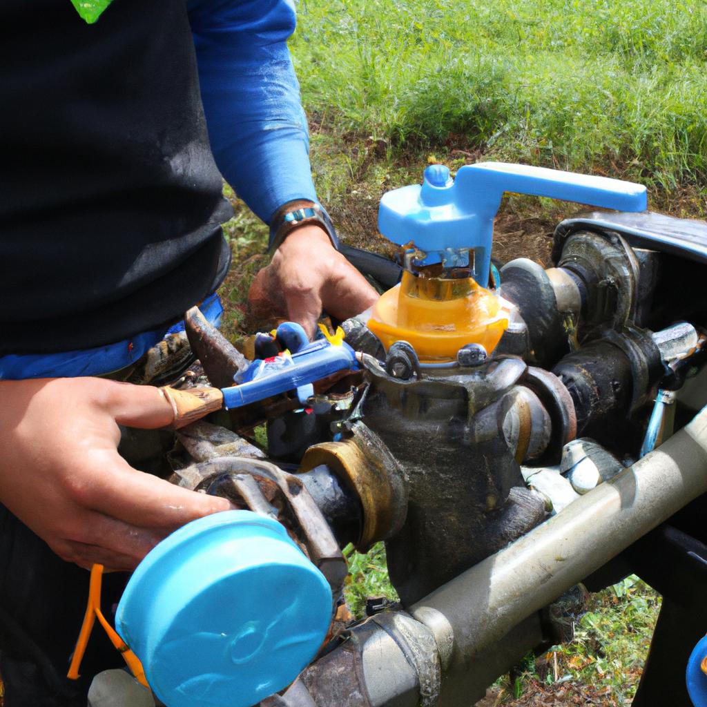 Person operating irrigation engine valves