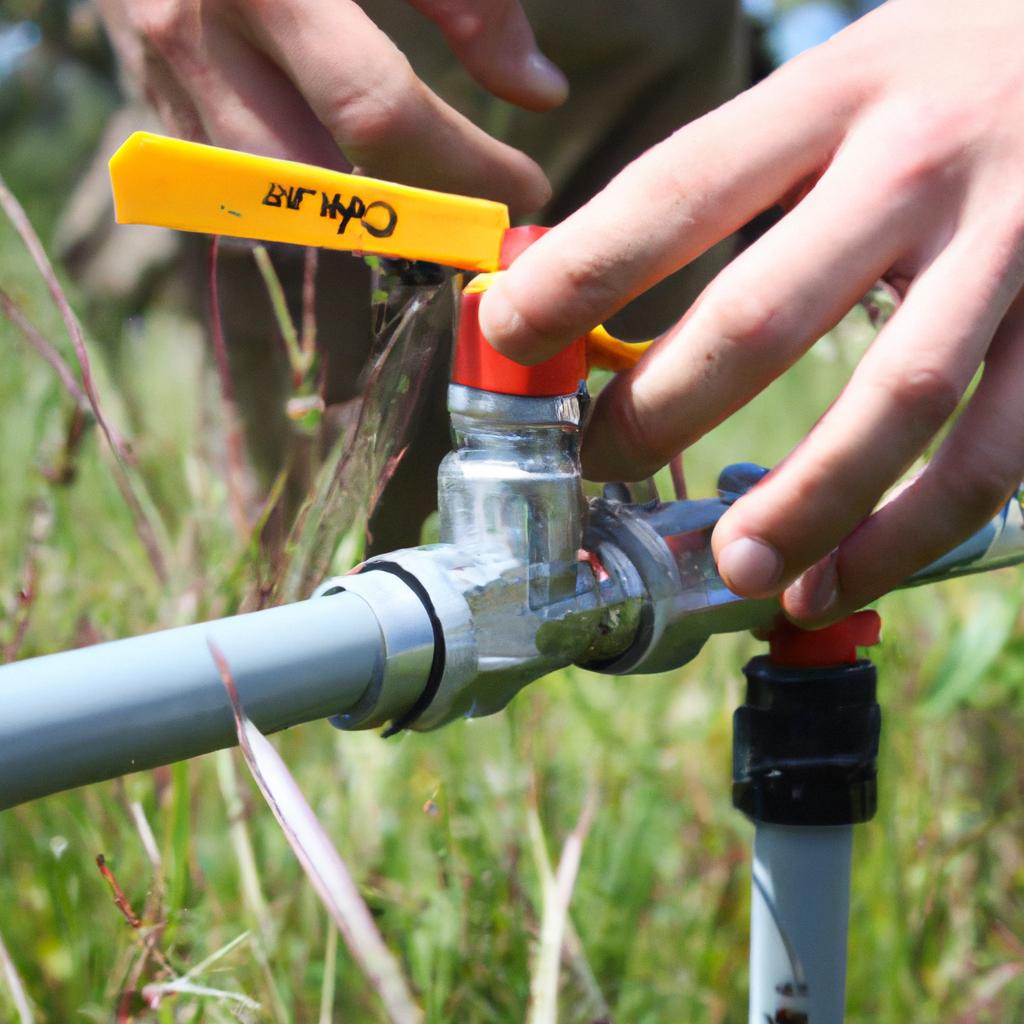 Person adjusting sprinkler for conservation