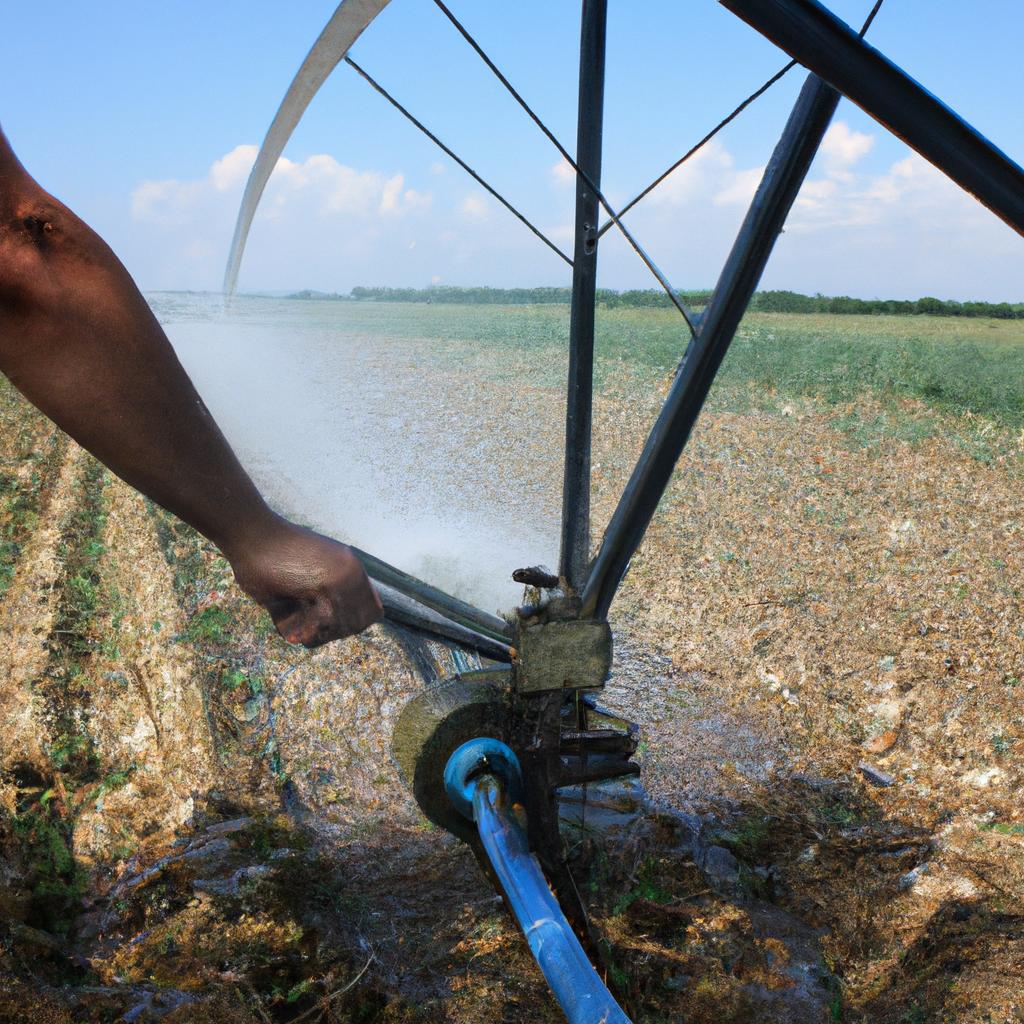Person operating furrow irrigation system